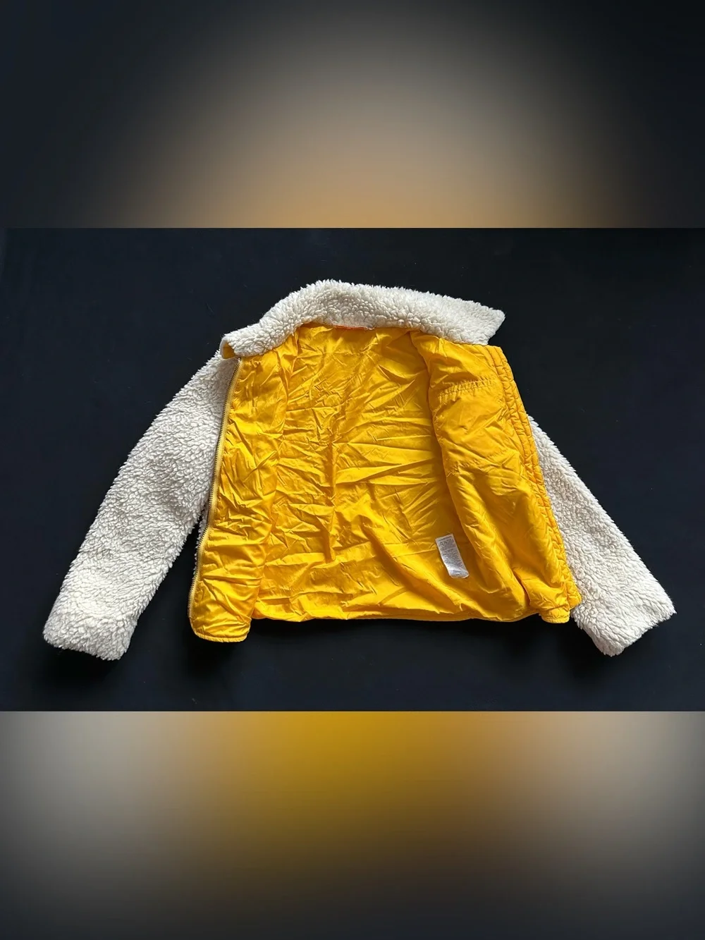 Tory Burch Cream Yellow Faux Sherpa Jacket with Yellow Trim XS